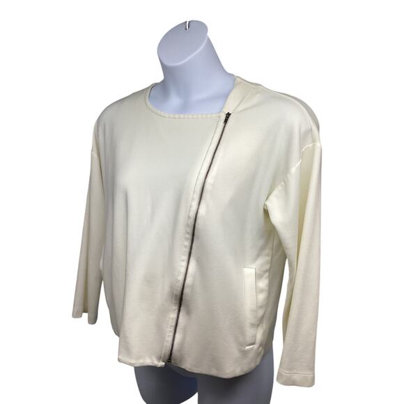 Eileen Fisher Womens Beige Zip Up Short Jacket Pockets Medium Stretch USA - Picture 1 of 6